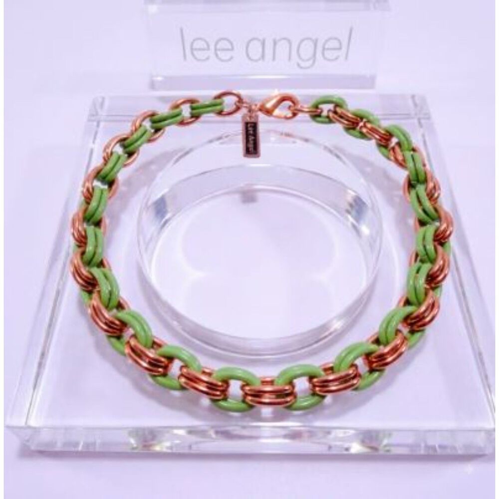 Lee Angel Nordstrom Green Enamel Gold Chunky Link Short Necklace NWT 298